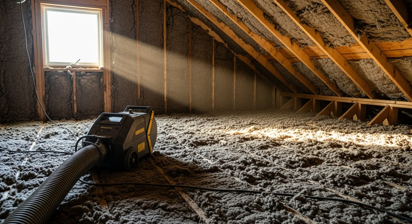 Insulation contractor installing spray foam insulation in attic