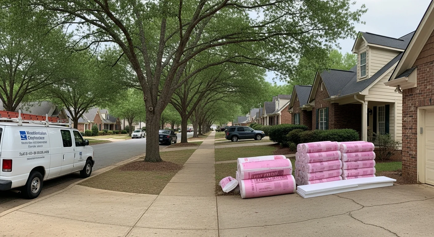 Spartanburg residential street with mixed-era homes, tree-lined sidewalk, and clear afternoon light.