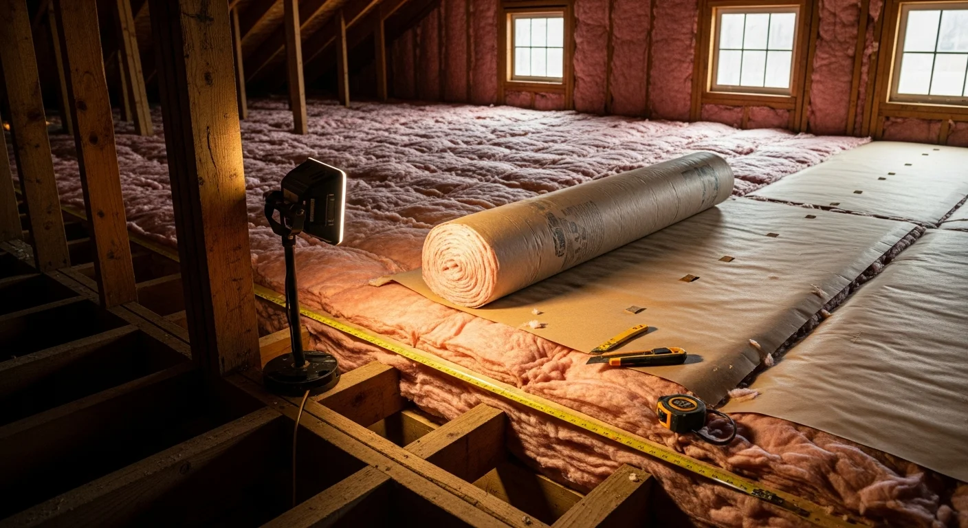 A Spartanburg, SC attic after a professional insulation upgrade by C2 Insulation, showing evenly distributed insulation covering the attic floor from wall to wall. A crawl space in a Spartanburg home with newly installed insulation and vapor barrier visible along the foundation walls.